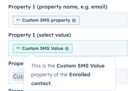 HubSpot Custom Properties configuration screen showing Voxie integration fields