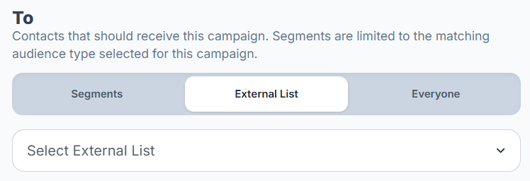 Voxie campaign builder showing External List selection for HubSpot contacts