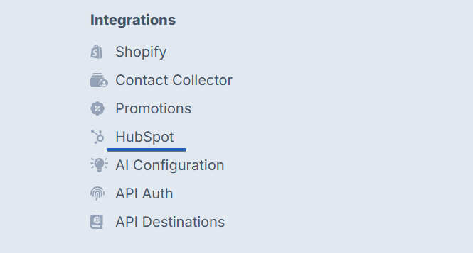 Voxie Integrations navigation showing the HubSpot sub-page