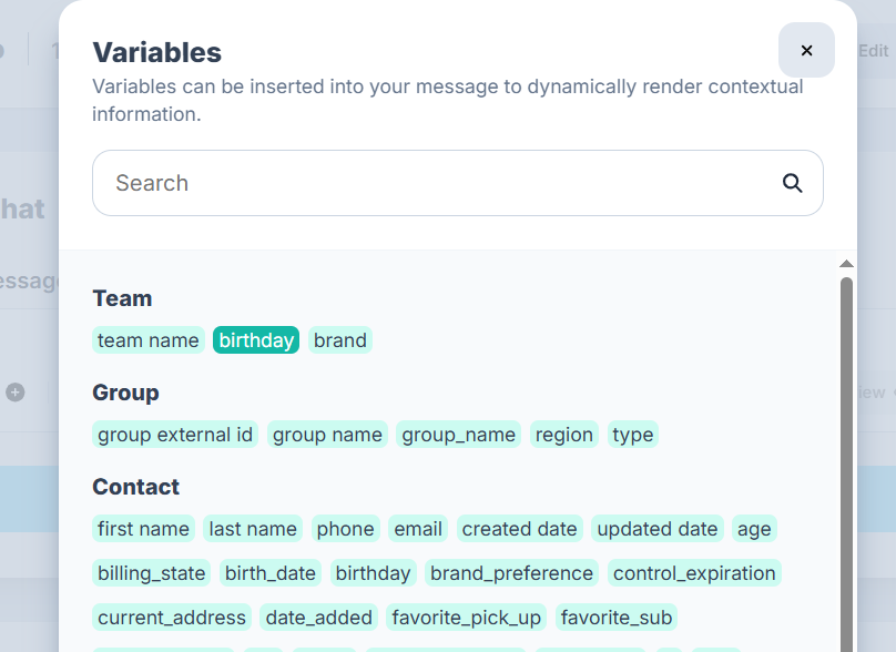 Voxie message builder showing Liquid variable insertion